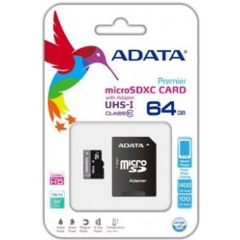 ADATA microSDXC 64GB UHS-I U1 + adapter AUSDX64GUICL10-RA1