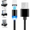 LED Magnetic nabíjací kábel 3in1 s vymeniteľnými konektormi Lightning, USB C a Micro USB, 1m/2m Dĺžka: 1m