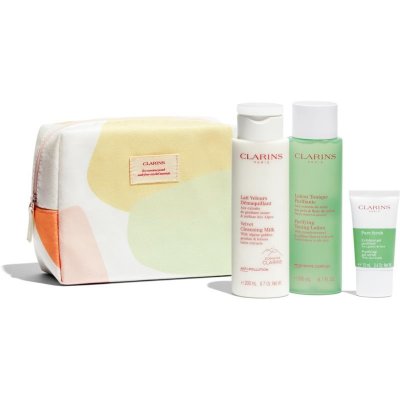 Clarins Cleansing Essentials CL Cleansing Velvet Cleansing Milk jemné čistiace mlieko 200 ml + CL Cleansing Purifying Toning Lotion vyživujúce čistiace tonikum 200 ml + CL Cleansing Pure Scrub gélový