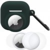 AppleKing 3v1 sada silikónového obalu a ochrannej fólie na prednú a zadnú stranu pre AirPods 4 / AirTag 1 / 2 - tmavozelená - možnosť vrátiť tovar ZADARMO do 30tich dní