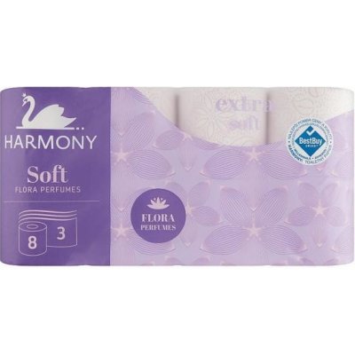 Toaletný papier 3-vrstvový Harmony Soft FLORA Parfumes biely, návin 16,8 m (8 ks)