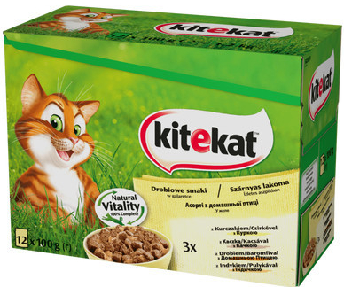 KITEKAT Hydinové príchute s kuracím s kačacím s hydinou s morčacím 4 x 12 x 100 g