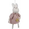 Clayre & Eef Ružový plstený závesný veľkonočný zajačik s kytičkou Magiccal - 6*3*13 cm - Clayre & Eef