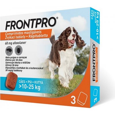 FRONTPRO® antiparazitárne žuvacie tablety pre psov (10-25 kg) 68 mg 3 kusy