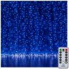 SPRINGOS LED svetelný záves - 3x3m, 306LED, 8 funkcií, ovládač, IP44, modrá