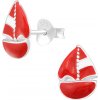 Detské strieborné náušnice napichovacie Plachetnice červené