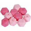 Detské silikónové korálky 14mm 10ks - ružové hexagony