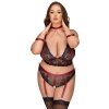 Cottelli Bondage Longline Bra & Crotchless Suspender Thong Set 2214466 Black-Red XL