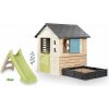 Set domček s pieskoviskom a šmykľavka s vodnou hrou Square Life Smoby rozšíriteľný s dĺžkou šmyku 90 cm