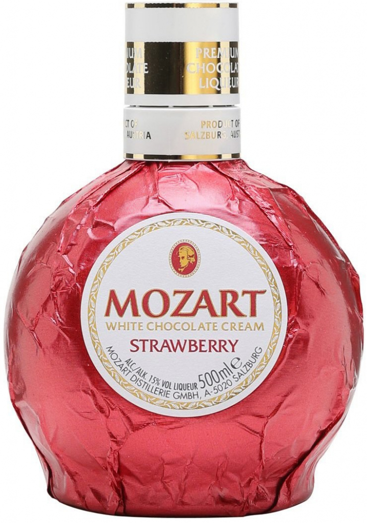 Mozart z bielej čokolády a jahôd 15% 0,5 l (čistá fľaša)
