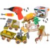 Farma, farma, traktor, kombajn, poľnohospodárska technika, zvieratá, usadlosť, kone + náradie, skrutkovač biela