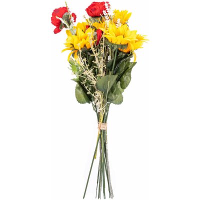 Umelá kytica z lúčnych kvetov, slnečnice a mak, 33 x 84 x 18 cm