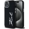 Karl Lagerfeld Case silikónový s kovovým Script logom pre iPhone 15 čierny (KLHCP15SSCMSMVK)