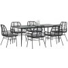 VidaXL 7-dielna záhradná súprava s poduškami, čierna, polyratan, sklo
