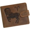 Hnedá pánska kožená peňaženka so zapínaním zverokruh Baran