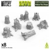Green Stuff World 3D Printed Set Medium Tree Stumps – 3D tlačené stredné pne (8 ks)