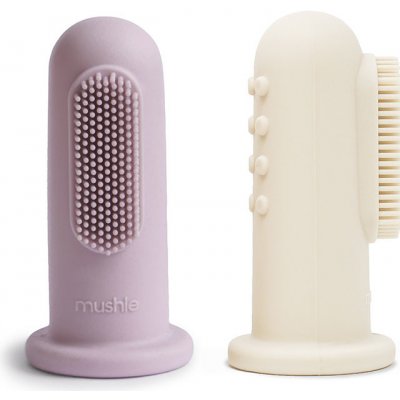 Mushie silikónová zubná kefka na prst 2ks - Soft Lilac / Ivory