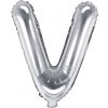 PartyDeco Fóliový balón Mini - Písmeno V 35cm strieborný