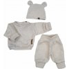 Pletená dojčenská sada 3D, svetrík, tepláčiky + čiapočka Kazum, piesková, veľ. 80 Kazum