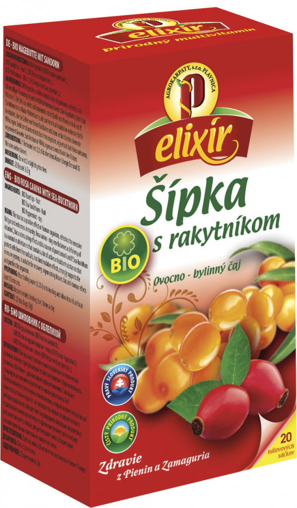 Agrokarpaty elixír Bio Šípka s Rakytníkom ovocno bylinný čaj čistý prírodný produkt 20 x 1,5 g