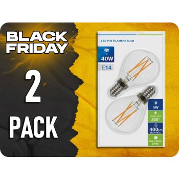 V-TAC žiarovka LED Filament E14, 4W, 400lm, P45, 2700K/2-PACK!