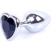 Boss Series Jewellery Silver Heart Plug Black - strieborný análny kolík s drahokamom v tvare srdca 7 x 2,7 cm