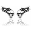 Sam's Artisans Náušnice Black Wing Skull chirurgická oceľ INM065 +Darčeková krabička zdarma +Silikónová ochranná zarážka zdarma