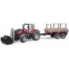Bruder Traktor Massey Ferguson 7480 s čelným nakladačom a prepravníkom klád