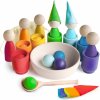 Montessori drevená hračka „Rainbow: Peg Dolls in Cups with Hats and Balls?