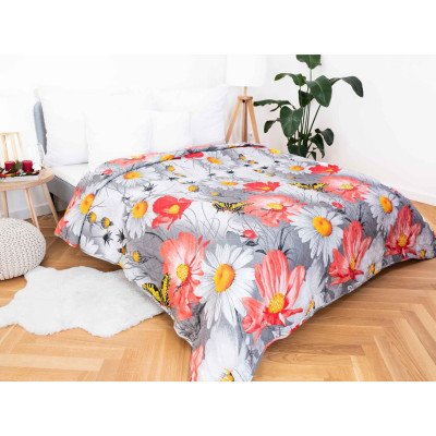 MKLuzkoviny přehoz na postel Karla oranžová/sivá 220 x 240 cm