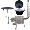 Perfect Home kotlík na guláš smalt 1,2 mm 20 l, pokrievka smalt 49 cm, Perfect Home panvica liatina, 45 cm BBQ, Perfect Home kotlina nerez 42 cm TOPLUX, vareška 50 cm SMREK, naberačka antikor INOX