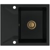 Sink Quality Obsidian, kuchynský granitový drez 590x500x210 mm + zlatý sifón, čierna, SKQ-OBS.C.1KKO.XG