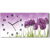 Vodorovné Sklenené hodiny na stenu Fialové tulipány 60x30 cm