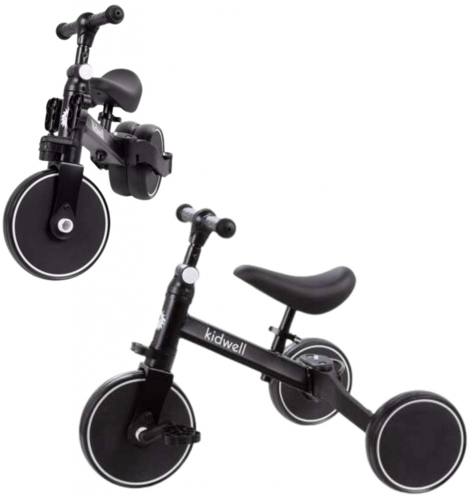 Kidwell Pico 3v1 tlačný bicykel s odnímateľnými pedálmi a nastaviteľnými kolesami #black