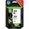HP 301 čierna / 301 farebná atramentová kazeta dvojbalenie (N9J72AE) Atramentová kazeta (farba Čierna, azúrová, purpurová, žltá) / (na jednu kazetu)