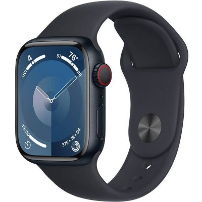 Apple Watch Series 9, GPS + Cellular, 45mm Puzdro z temne atramentového hliníka, športový remienok S/M