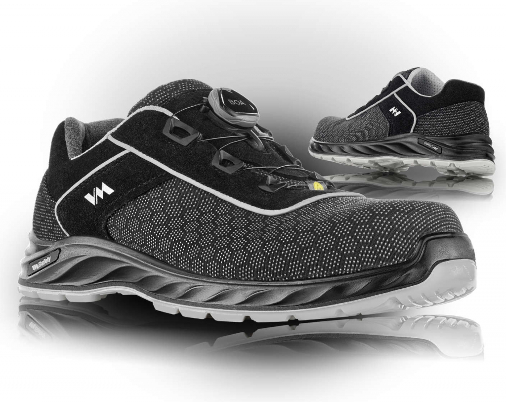 VM Footwear MINNEAPOLIS S3 ESD – bezpečná a pohodlná čierna-šedá obuv do náročného prostredia.