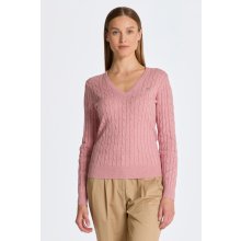 Gant sveter STRETCH COTTON CABLE V-NECK ružová