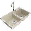 Mexen Tomas, granitový drez 800x500x190 mm, 2-komorový a chrómová batéria Telma, béžová, 6516-69-670200-00