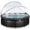 Bazén s krytom a pieskovou filtráciou Black Leather pool Exit Toys kruhový oceľová konštrukcia 427*122 cm čierny od 6 rokov