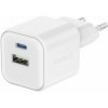 SWISSTEN SÍŤOVÝ ADAPTÉR GaN 1x USB-C 20W PD A 1x USB-A 18W QC BÍLÝ