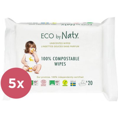 ECO BY NATY Ubrousky vlhčené cestovní neparfumované Sensitive Eco 5 x 20 ks