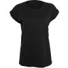 Build Your Brand Voľné dámske tričko s ohrnutými rukávmi - Čierna | M