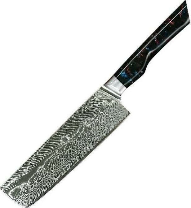 IZMAEL Damaškový kuchynský nôž Yoru Nakiri/Červená/Modrá 17.3 cm