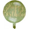 Fóliový balón Happy Birthday zeleno-zlatý 45cm