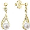 Evolution Group zlaté 14 karátové náušnice slza visací s říční perlou a brilianty 91PB00047