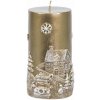 Sviečka MagicHome Vianoce, 7x12,5 cm, zlatá s krajinkou
