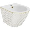 Mexen Lena závesný bidet, biely/zlatý vzor mriežka - 35224809