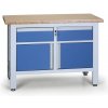 Pracovný stôl do dielne EXPERT, 2 zásuvky, 2 skrinky, 1200 x 600 x 860 - 900 mm, modrá