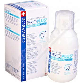 Curaprox Perio Plus+ REGENERATE CHX 0,09% ústna voda s chlórhexidínu citroxom a kys. hyalurónovou 200 ml